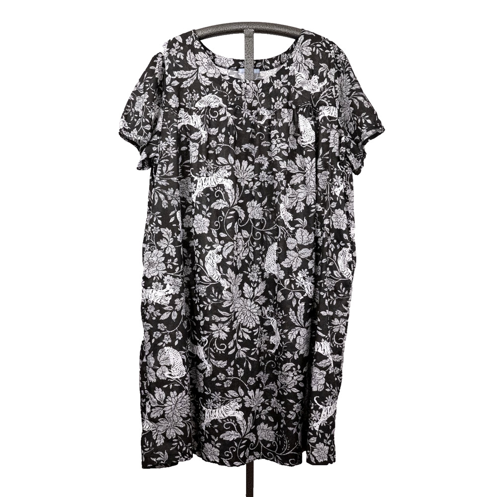 Only Necessities B&W Toile Lounger 3X House Dress Muu Muu Tiger Leopard Tropical